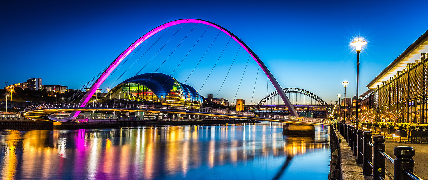 Commercial and industrial scaffolding at Newcastle Quayside during twilight by KW Scaffolding
